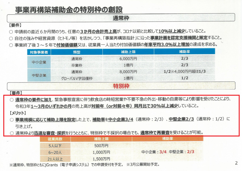 事業再構築補助金　特別枠